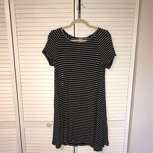 Black and white striped shift dress